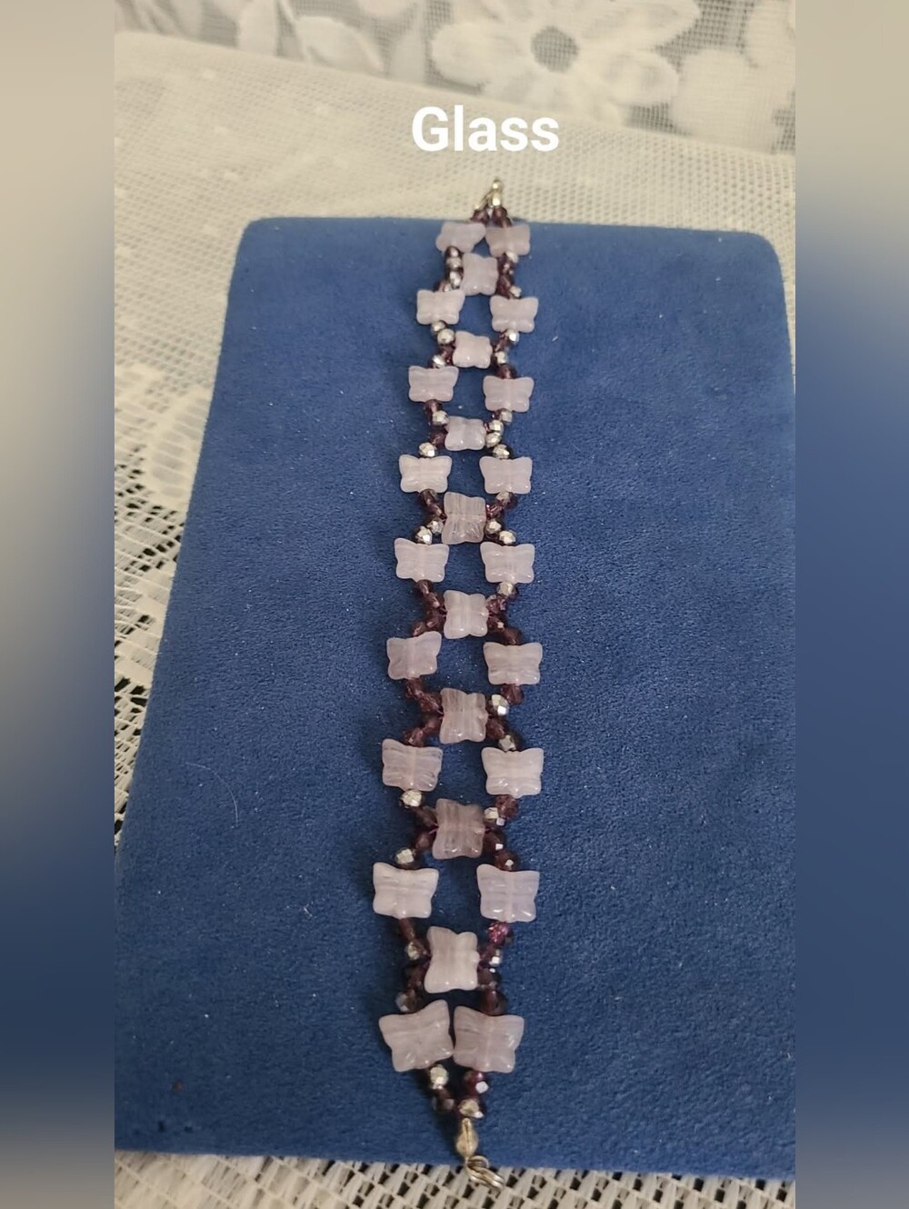 Handmade Pink Glass Butterfly Beaded Bracelet